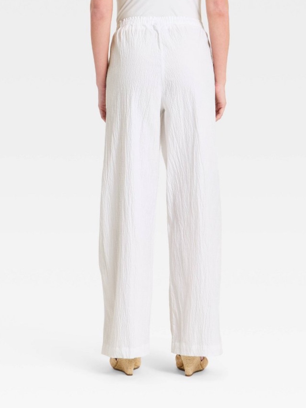 Women's Seersucker Effortless Pull-On Pants - A New Day™ White XS - Picture 2 of 12
